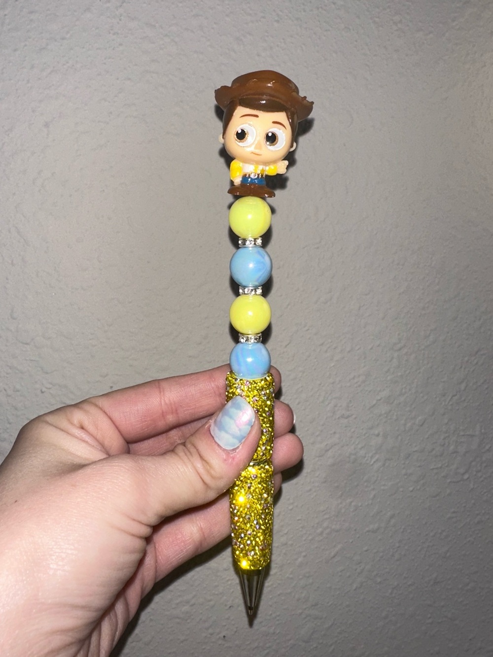 Woody Rhinestone Pen - Fun Yellow & Blue Design